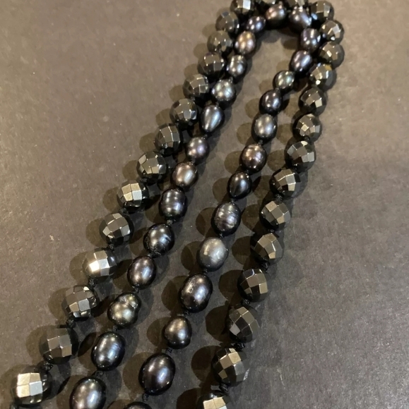 Anthology 925 Sterling Silver Clasp Faceted Hematite Pearl Beaded Long Necklace - Picture 9 of 11